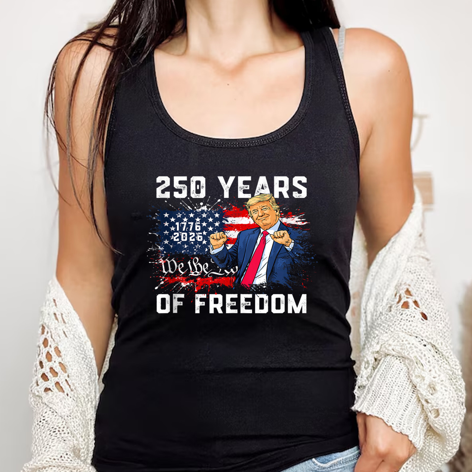Trump 250th Birthday of America Flag 2026 250th 4th of July Tank Top