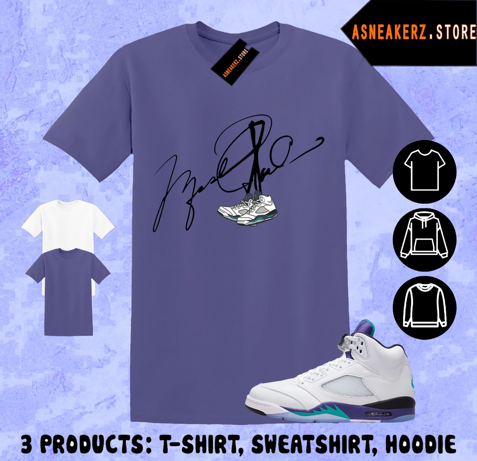 Tee Shirt Matching AJ 5 Grape 2025 To Match Sneaker 23 MJ Shoelace 5s T-Shirt
