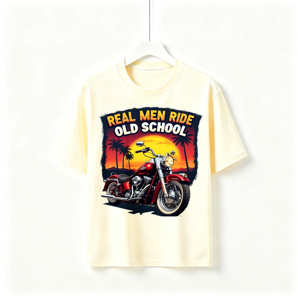 Real Men Ride Old School Vintage Motorcycle Sunset Biker Unisex Graphic T-Shirt