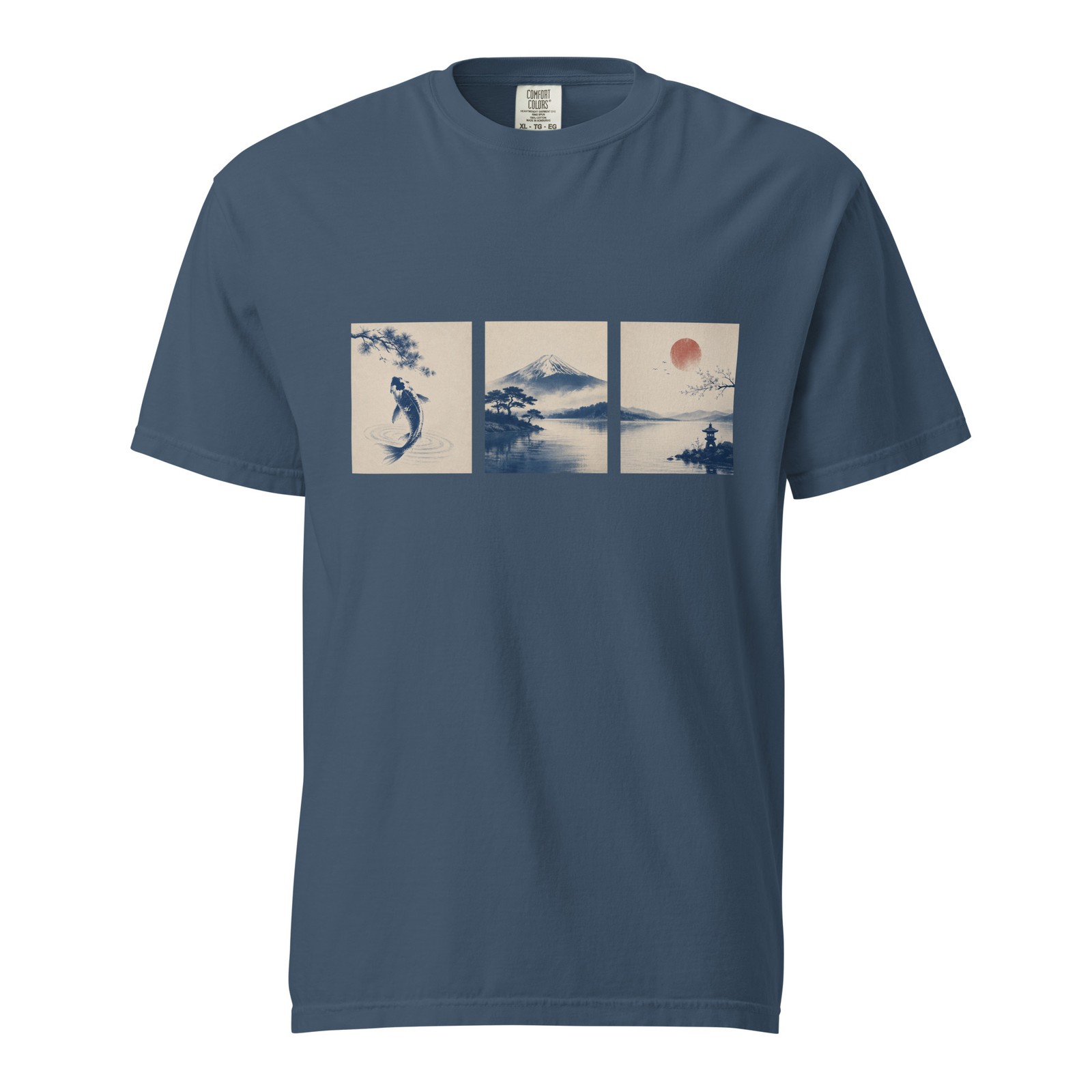 Koi Fish Triptych T-Shirt | Mount Fuji & Red Sun | Comfort Colors 1717