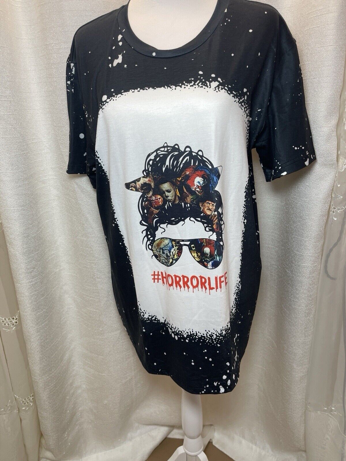 Horror Life Black And White Splash T Shirt Polyester Horror Movie Characters New