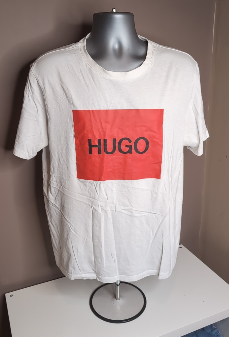 Hugo Boss Happy HUGO White Men’s T-Shirt Size L Box Logo Cotton Designer