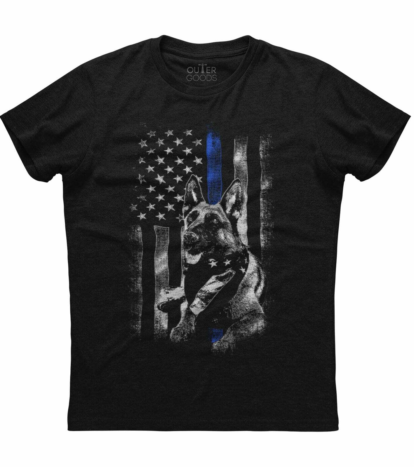 Mens Thin Blue Line American Flag Dog Patriotic T-Shirt Blue Lives Matter Police