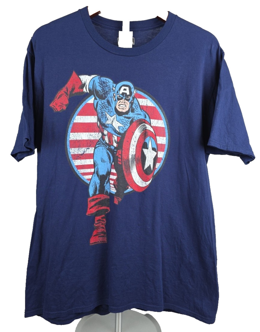 Captain America Mens Large Navy S/S Graphic T-Shirt Marvel Universe Patriotic US