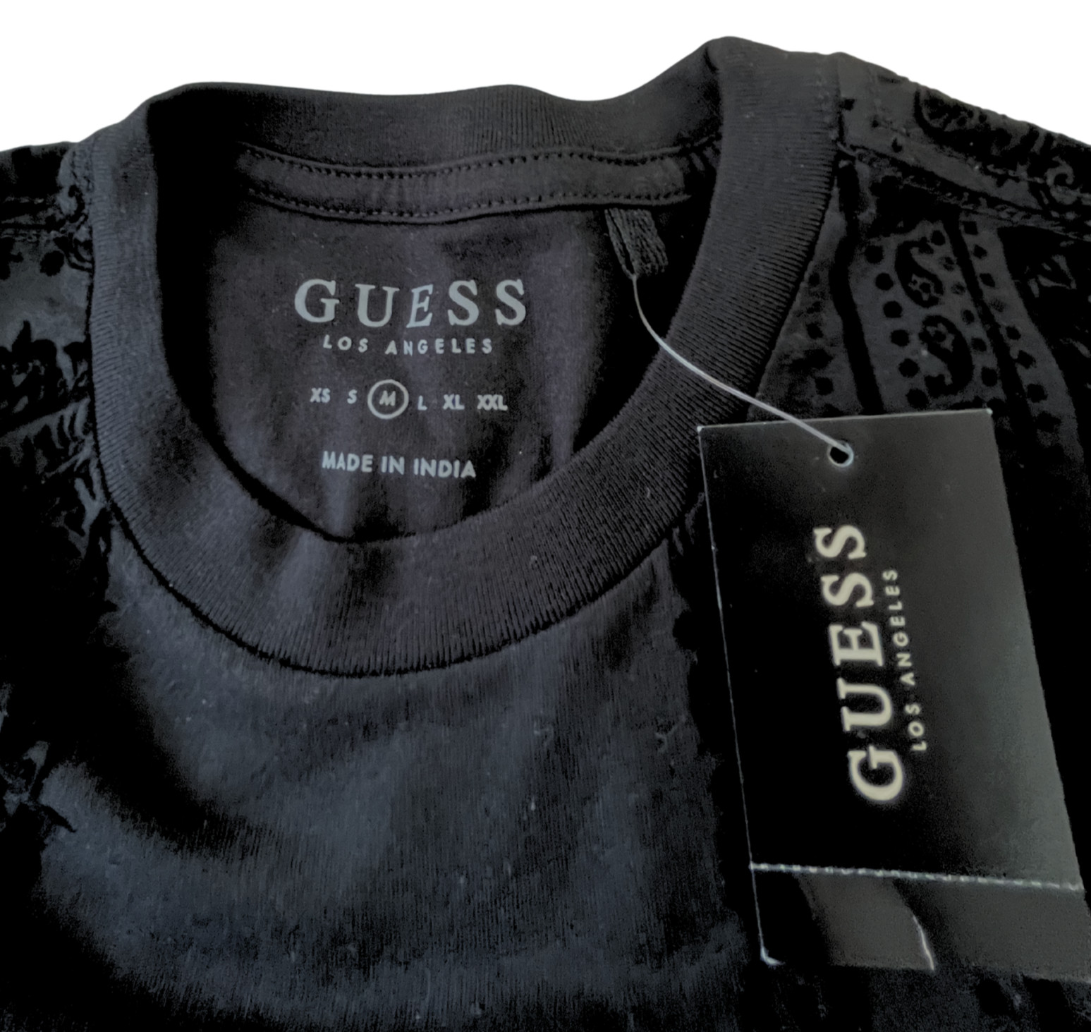 GUESS Men’s Size M Black Paisley Flocked T-Shirt Velvet Short Sleeve NWT