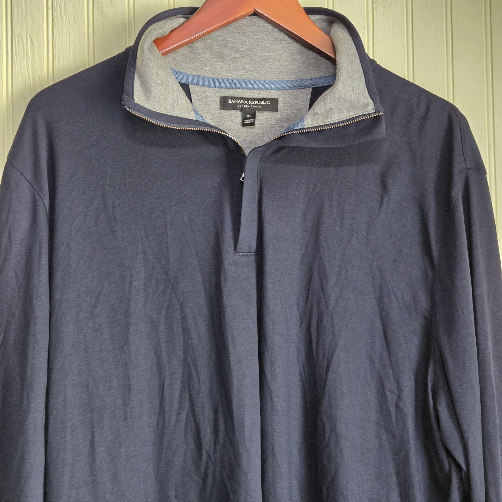 Banana Republic Shirt Mens XL Blue Luxury Touch Half Zip Mock Neck Long Sleeve
