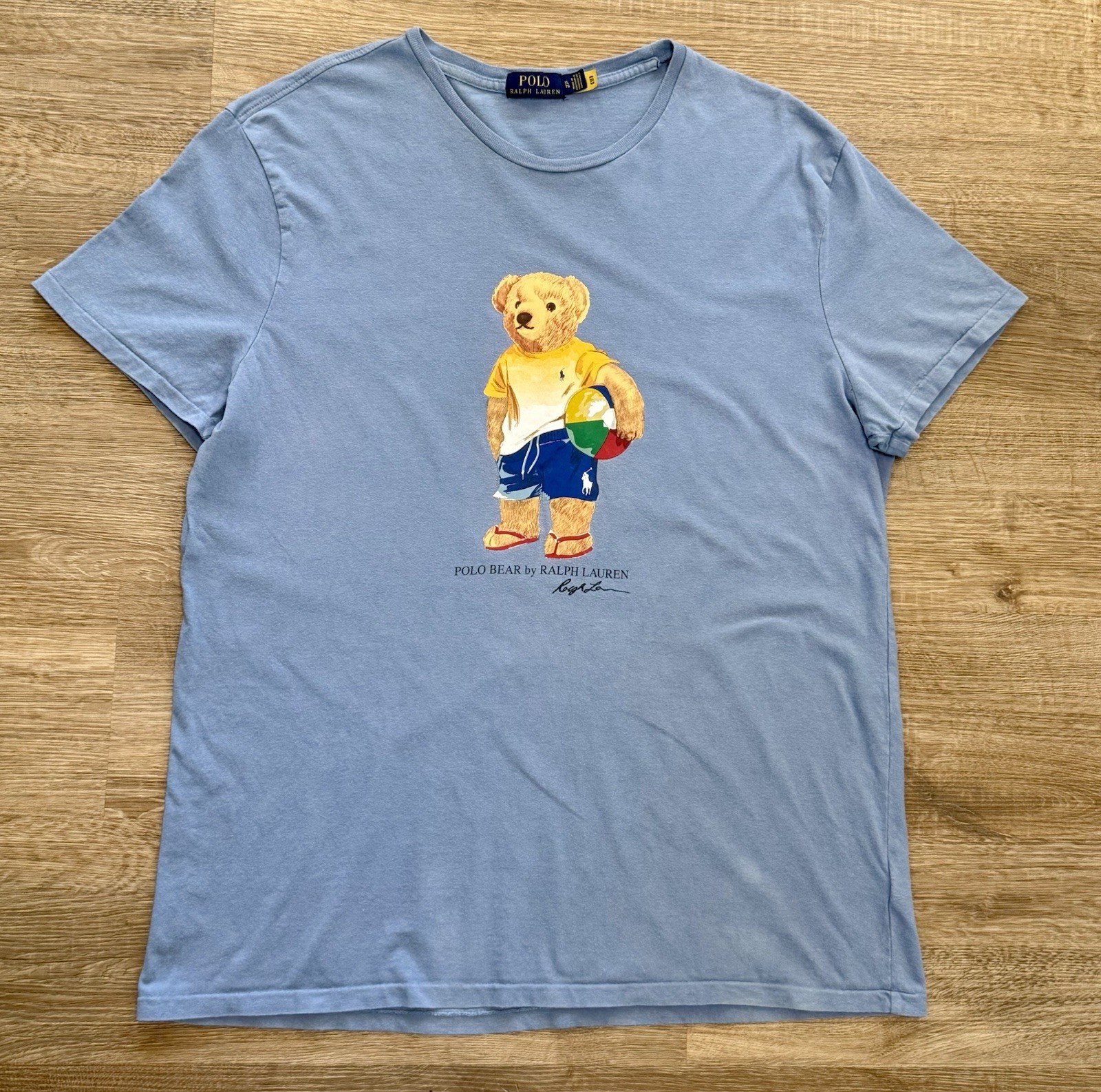 Ralph Lauren Polo Bear Tee Shirt Short Sleeve Sky Blue Beach Sandals Ball Men XL