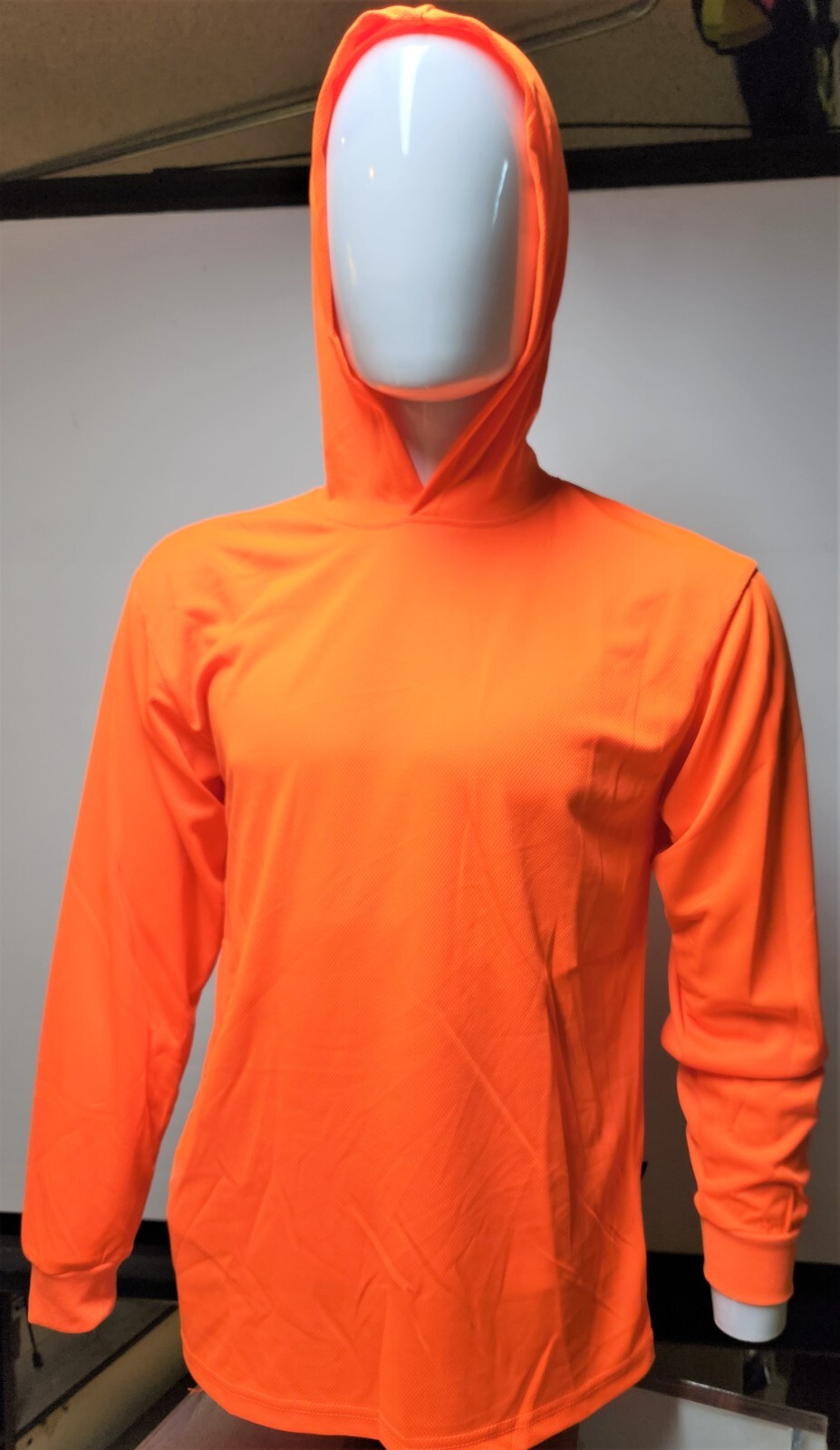 Orange Long Sleeve Safety Shirt With Hoodie, Quick Dry Polyester Birdeye mesh