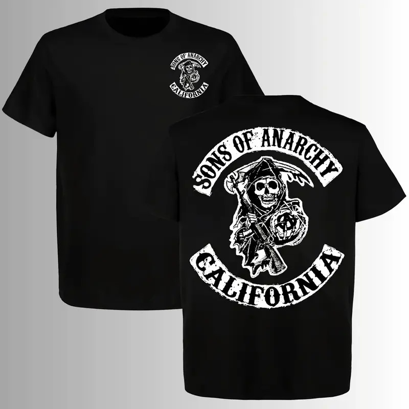 Sons Of Anarchy Grim Reaper T-Shirt, 2 Sides, California Biker Club Graphic Tee