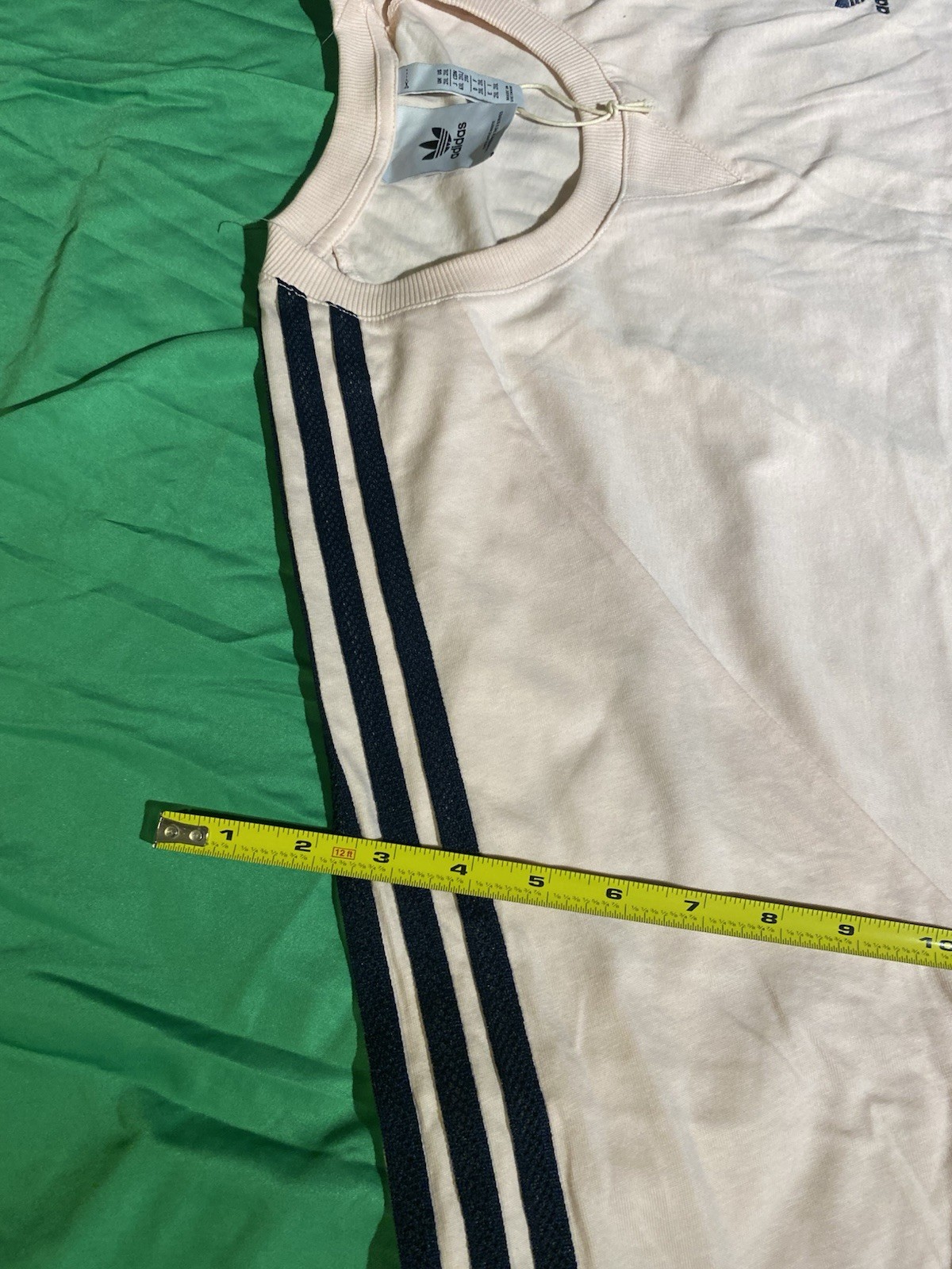 Adidas Originals T-Shirt Men’s Cream Pink Navy 3 Stripe Short Sleeve Trefoil Tee