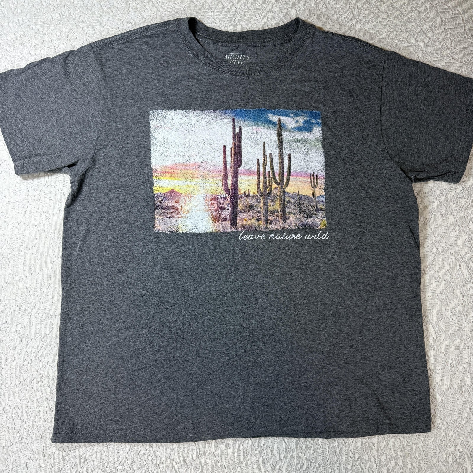 Mighty Fine Shirt Mens XL Gray Leave Nature Wild Desert Cactus Graphic Tee
