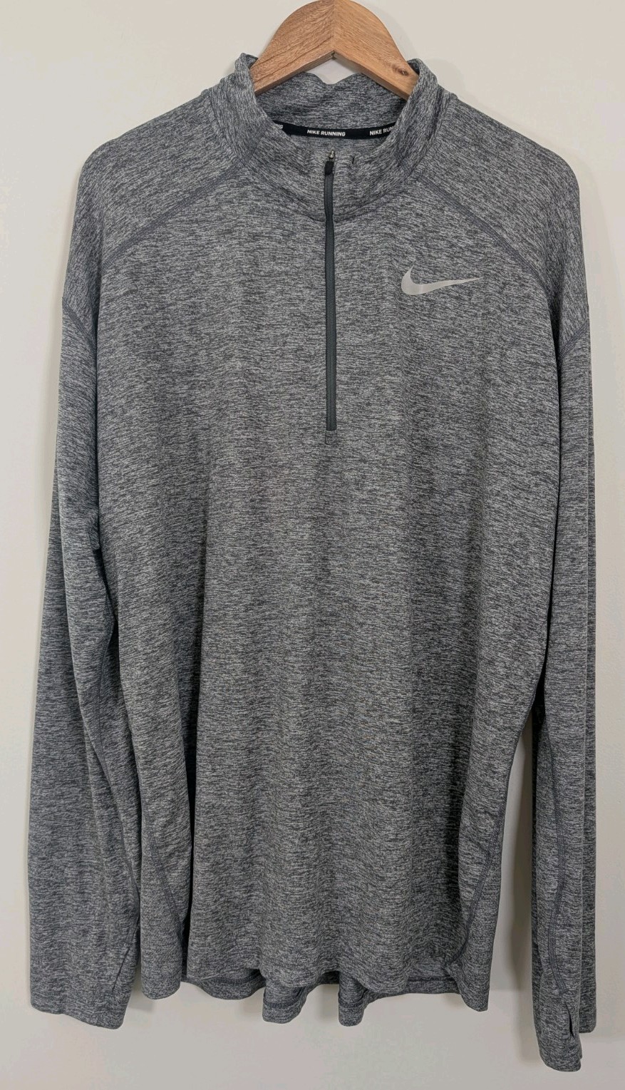 Nike Running Dri-FIT 1/4 Zip Pullover Mens XL Gray Long Sleeve Thumb Holes