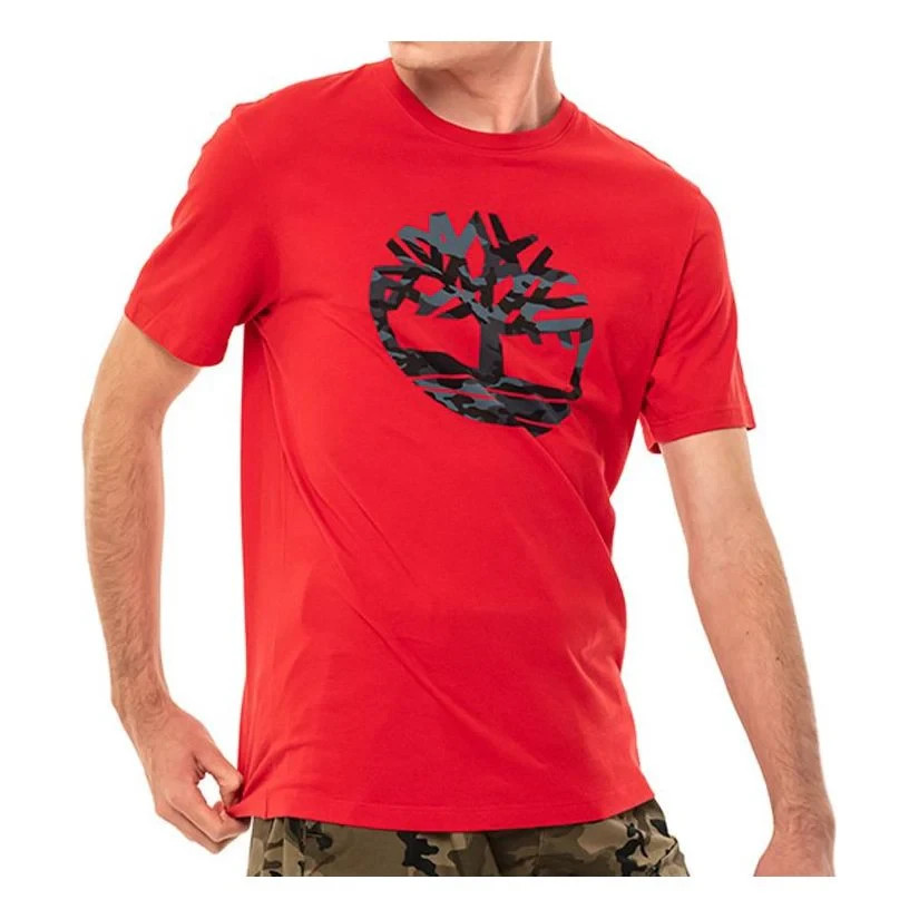 Timberland Mens Red Crew Neck Regular Fit Kennebec River Tree Logo T-Shirt Sz XL