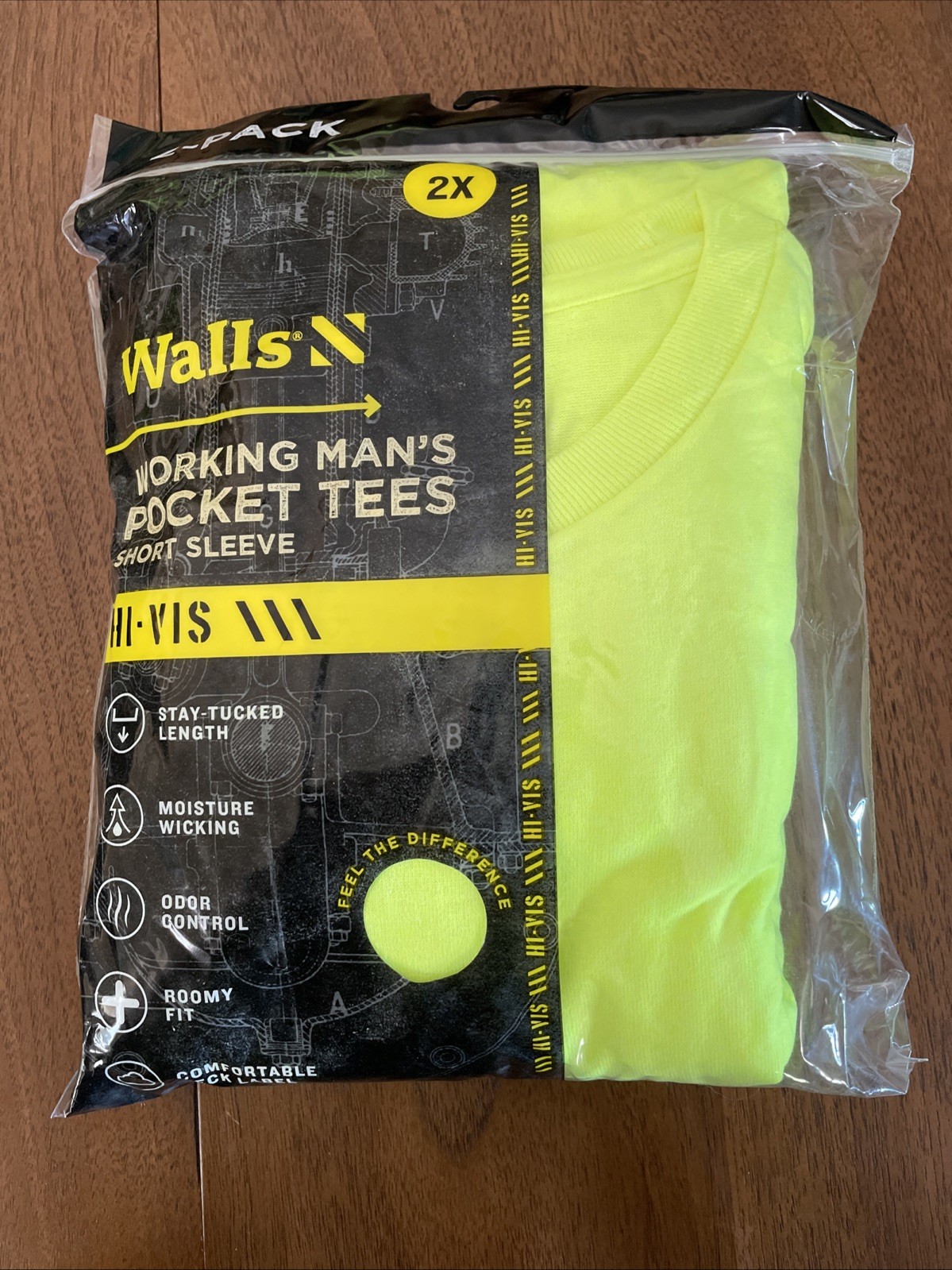 Walls Short Sleeve Working Man’s Pocket Tees 2X Yellow 2 Pack New In Pkg