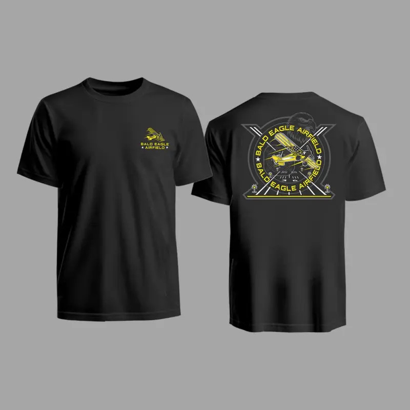 Bald Eagle Airfield T-Shirt – Patriotic Eagle Plane Graphic Tee, Soft Cotton Ble