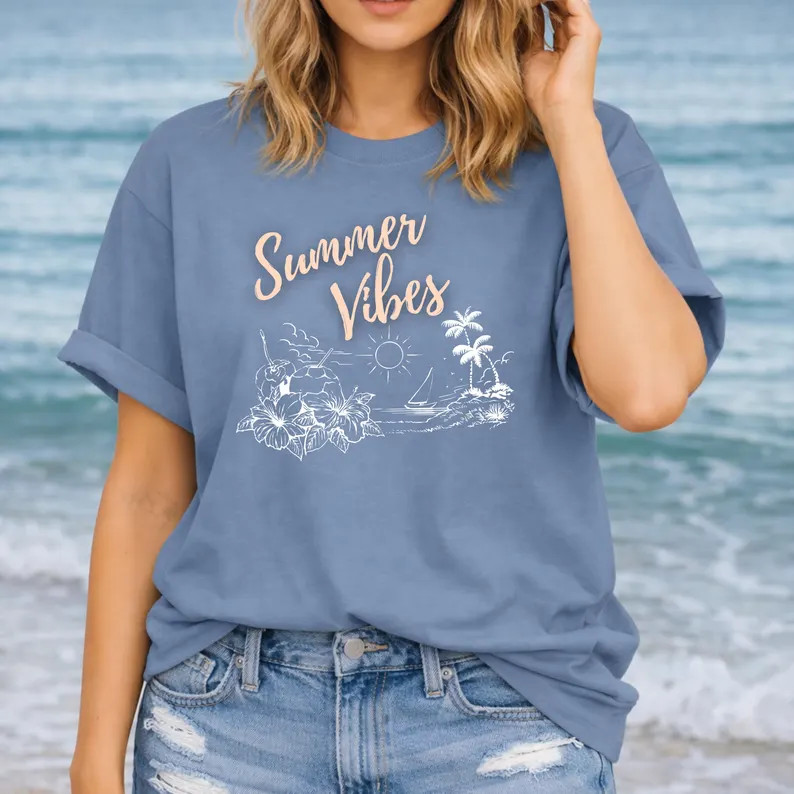 Summer Vibes Comfort Tee Beach Vacation Relaxed Fit Soft Feel Casual