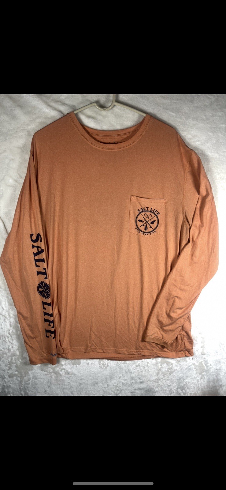 Salt Life Mens L Orange Long Sleeve Pocket Fishing Logo Boating Graphic Shirt