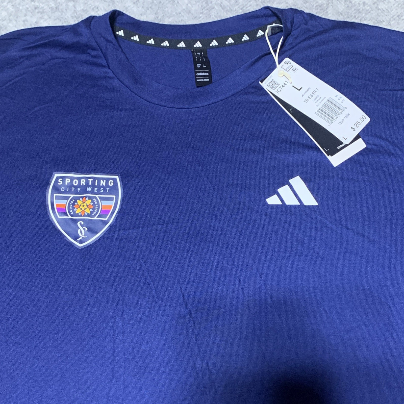adidas Mens Cotton Jersey T-Shirt L Sporting City West Blue IC7441