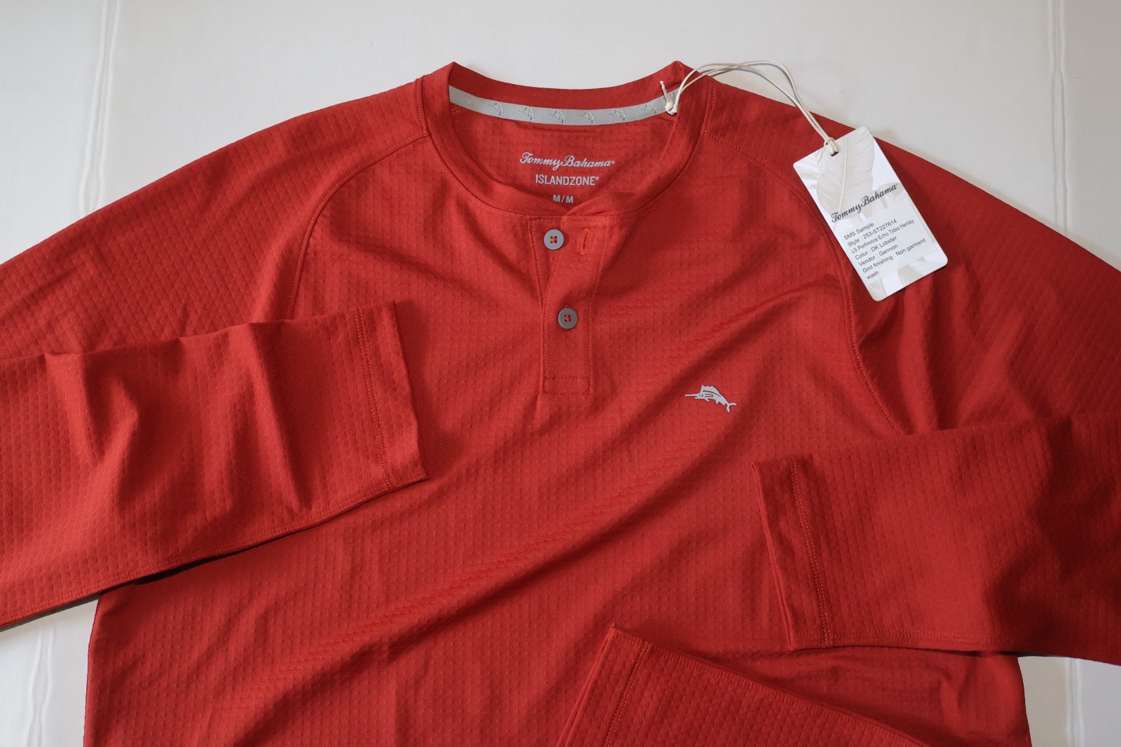 Tommy Bahama Henley Tee Shirt Echo Tides Performance Lobster Red New LS Medium M
