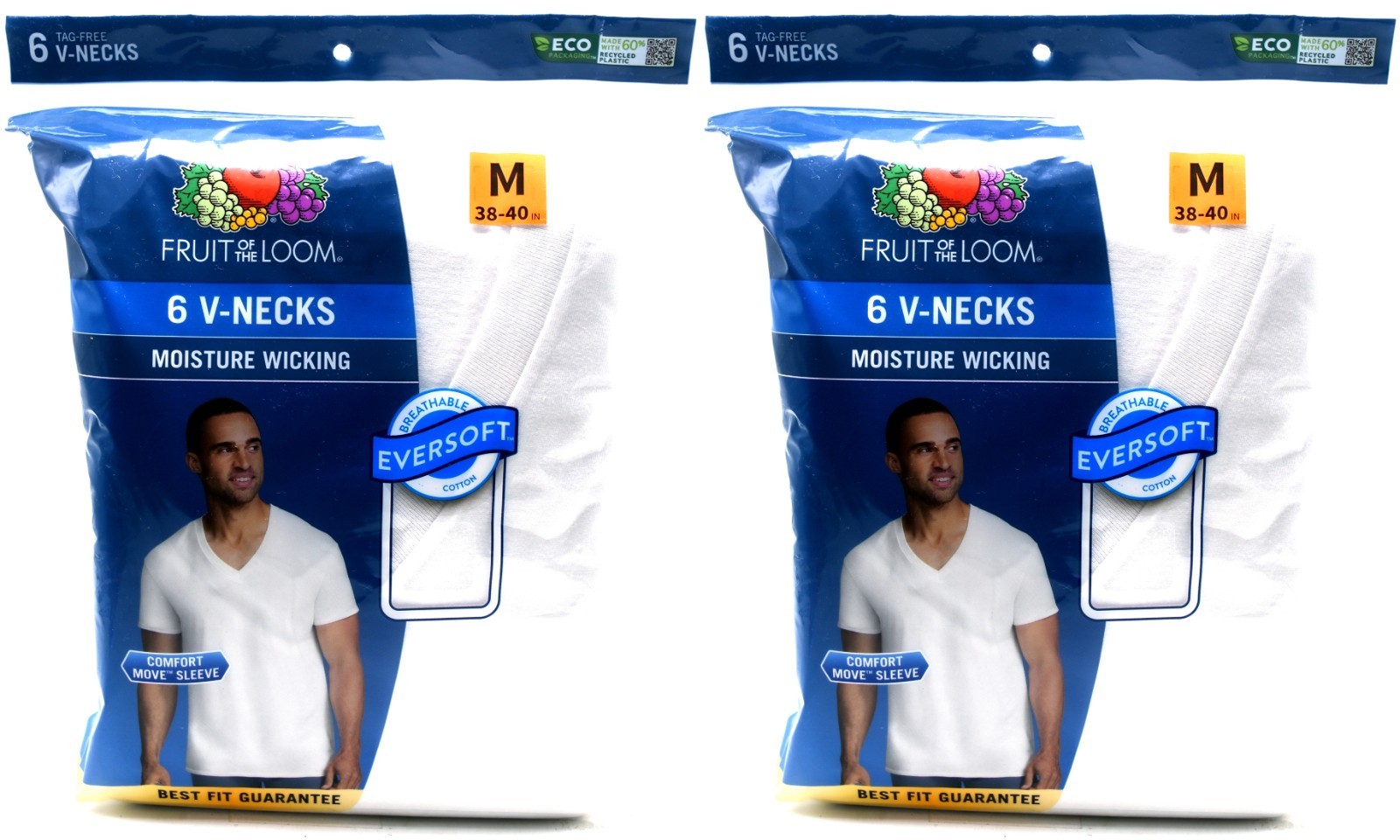 12 White Medium M 38-40 Inch V-Neck T-Shirts Fruit Of The Loom M 97-102 CM