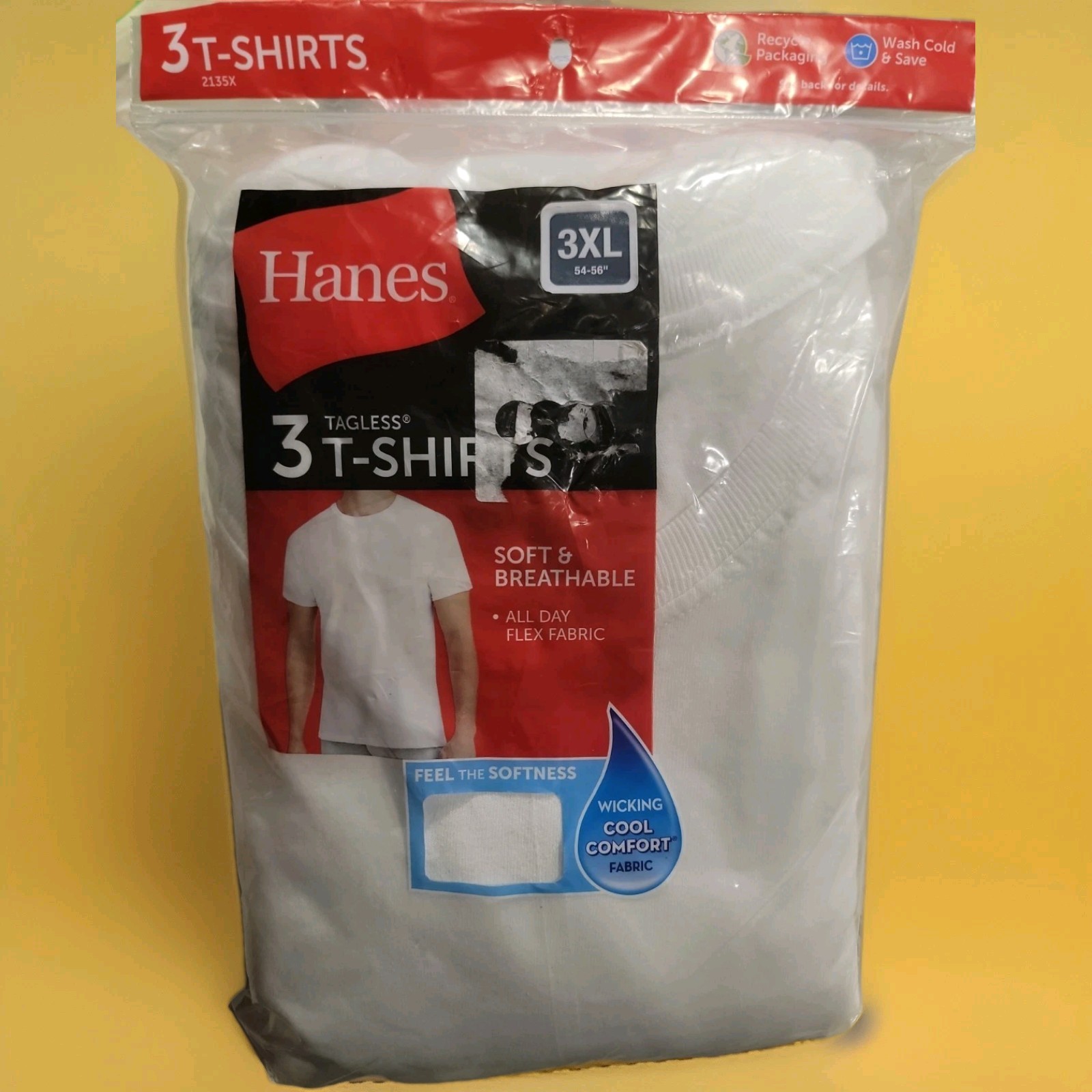 Hanes 3 Pack White Tagless T-Shirts 3XL 54-56 Crew Neck Undershirts NEW