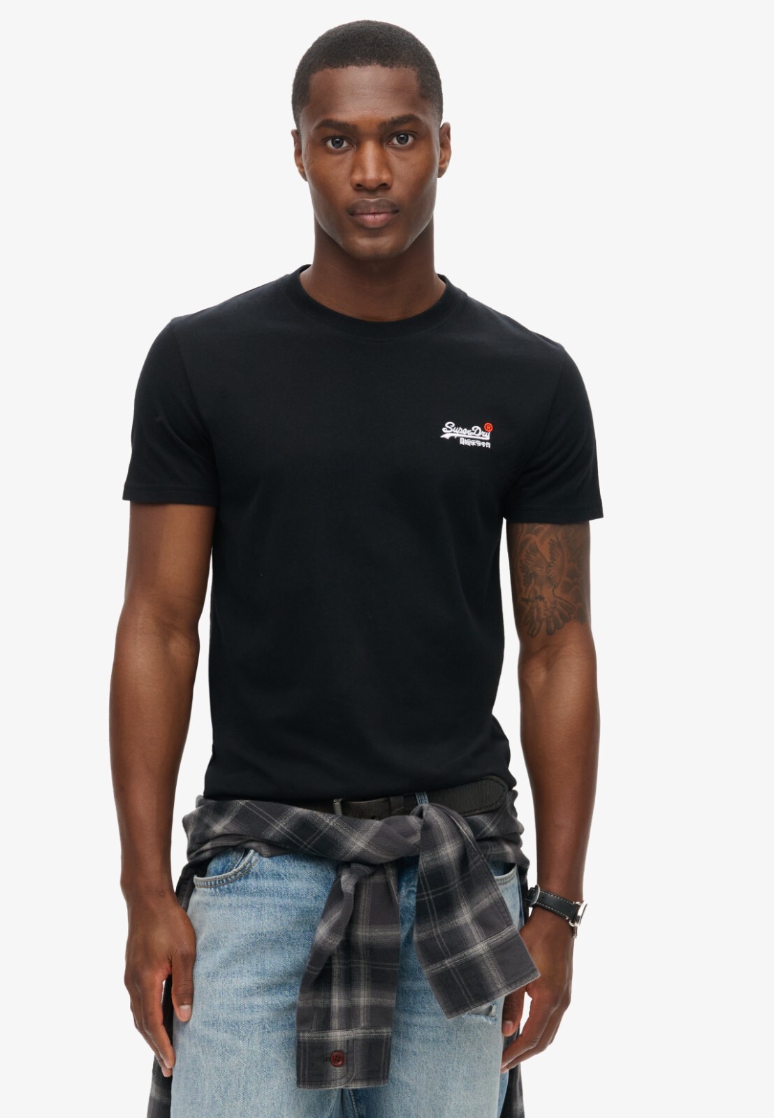 Superdry T Shirt Crew Neck Short Sleeve Contrast Emb Tee Black White Navy Blue