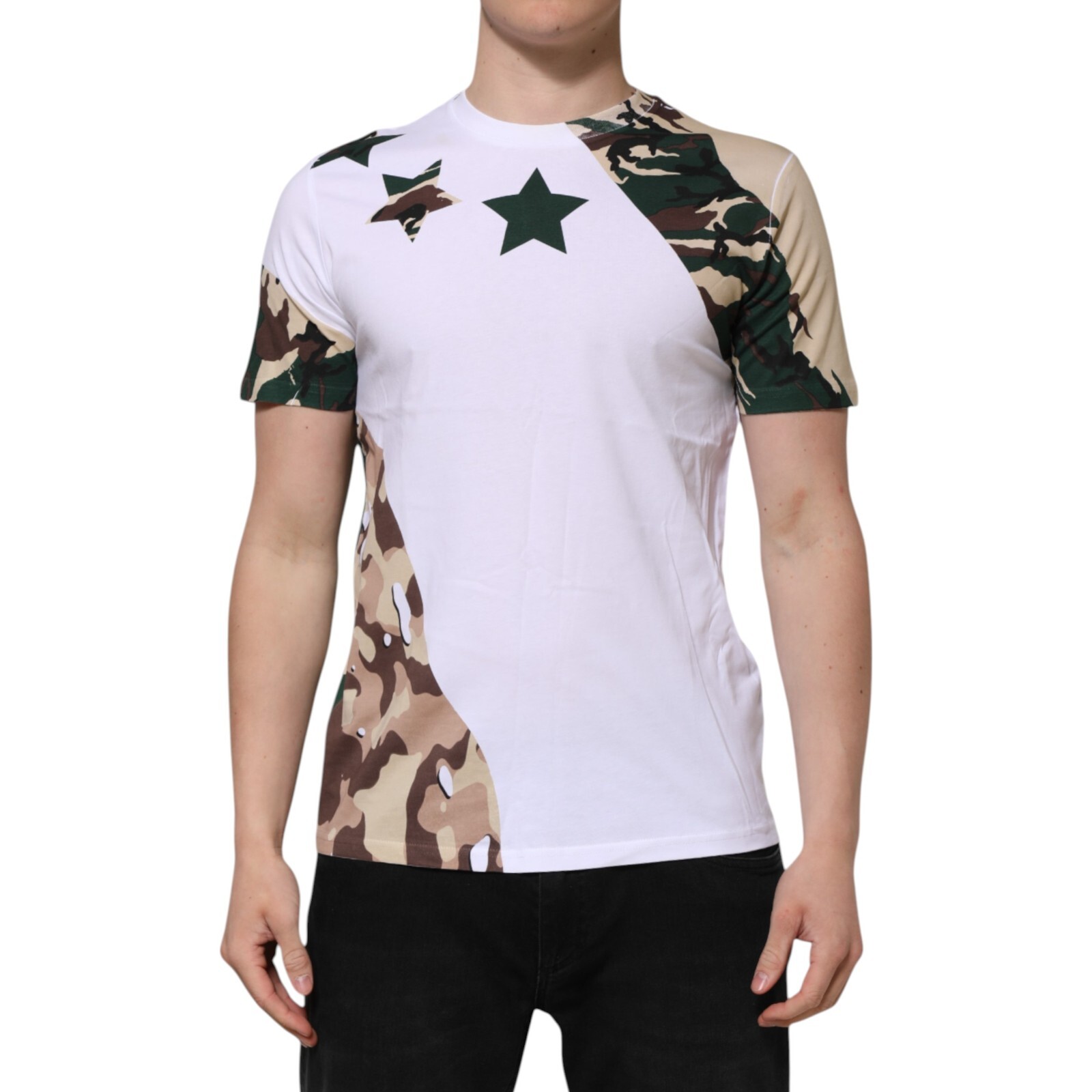DOLCE & GABBANA T-shirt White Camouflage Cotton Men Crew Neck IT48/US38/M 830usd