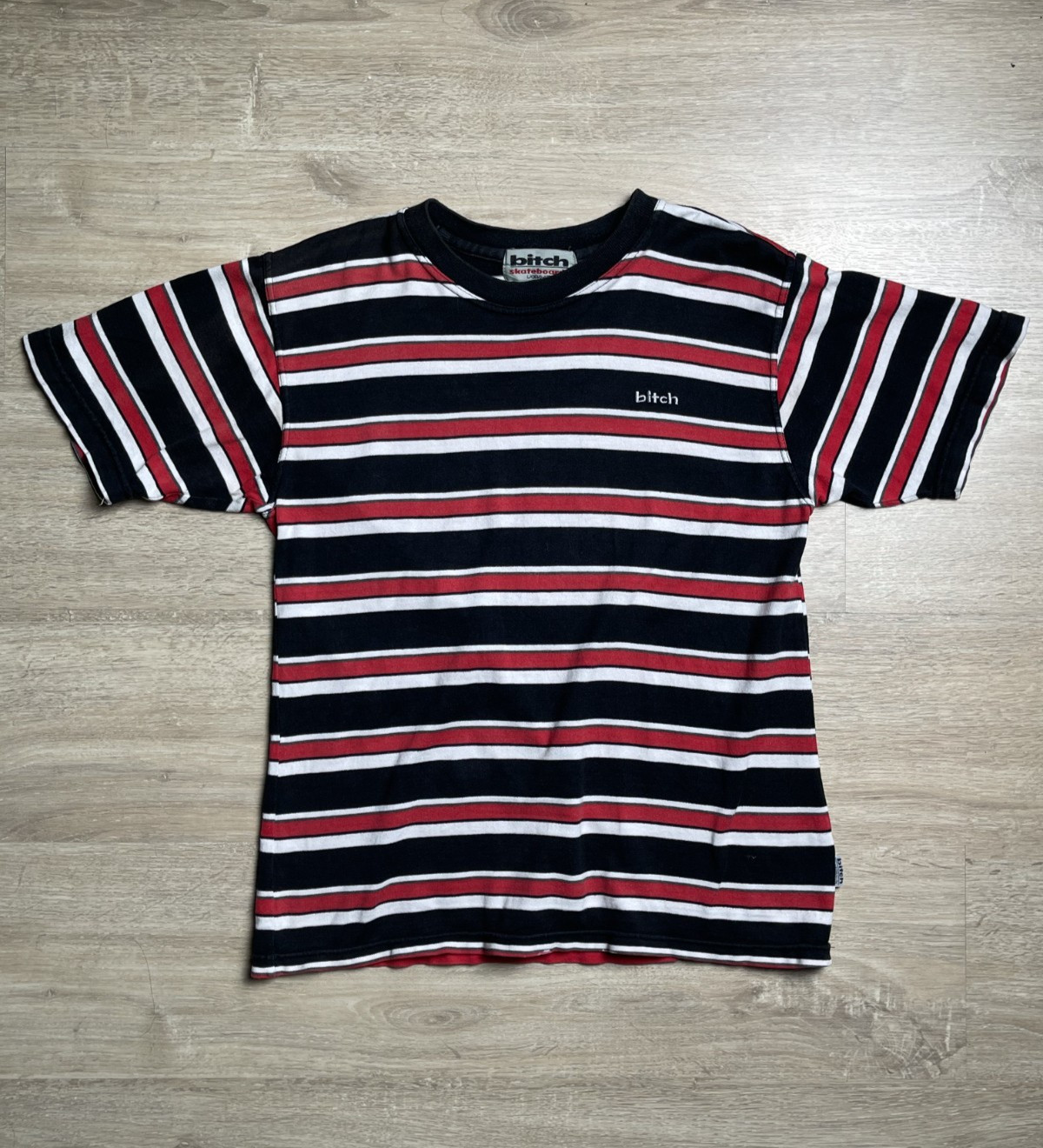 Vintage Bitch Skateboards Striped T Shirt Men’s Size Large 90S
