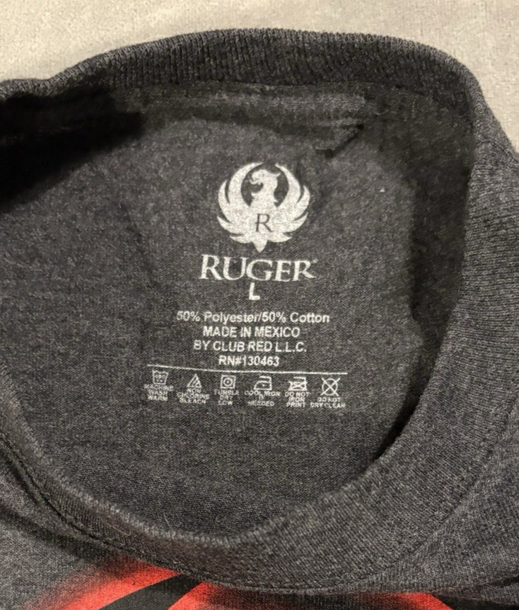 Ruger Logo Graphic T-Shirt – Black shirt w/Red Logo on front & back – Size L NEW