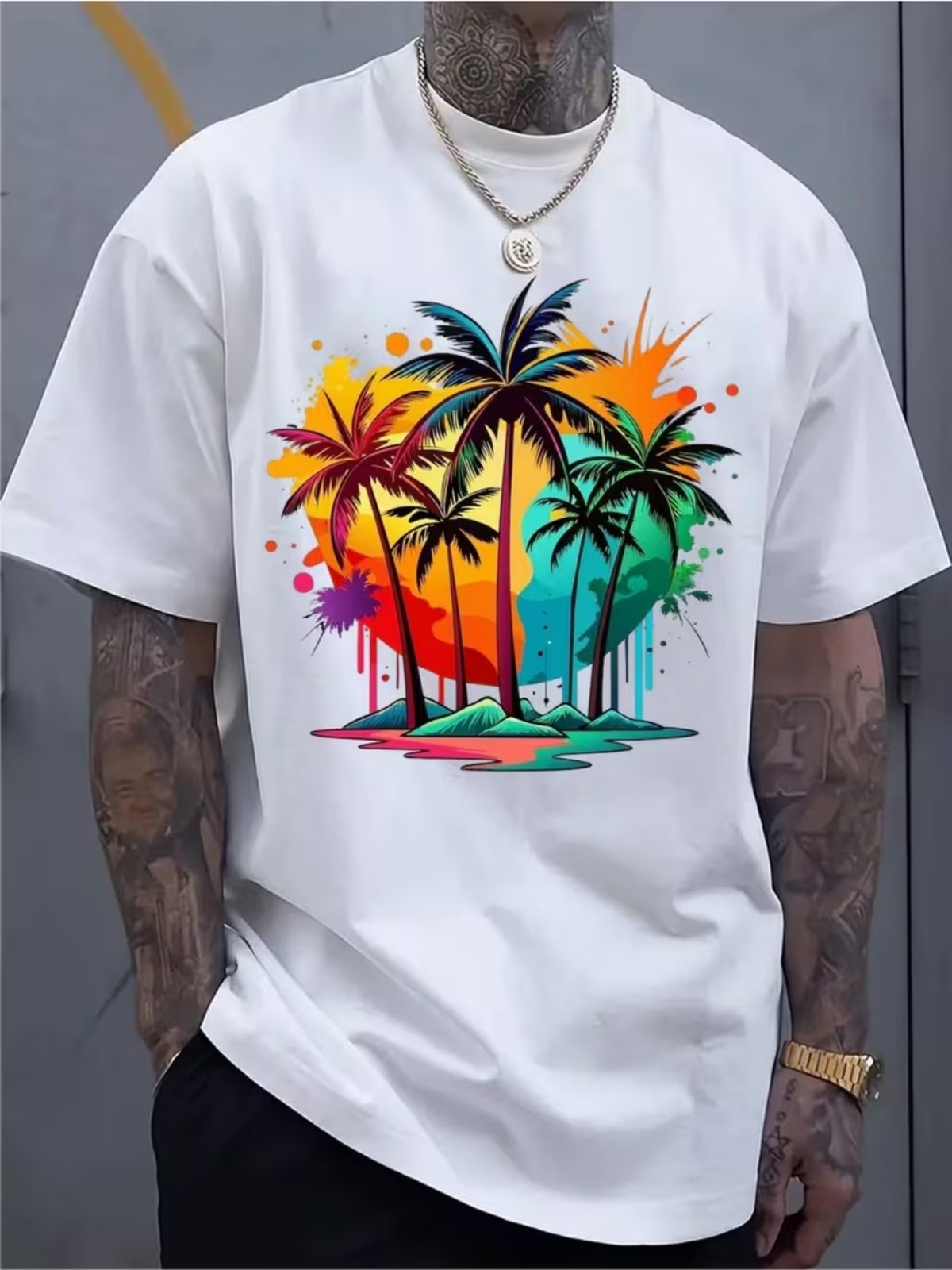 Men’s Tropical Palm Tree Graphic T-Shirt Colorful Summer Beach Casual Tee Tops ❀