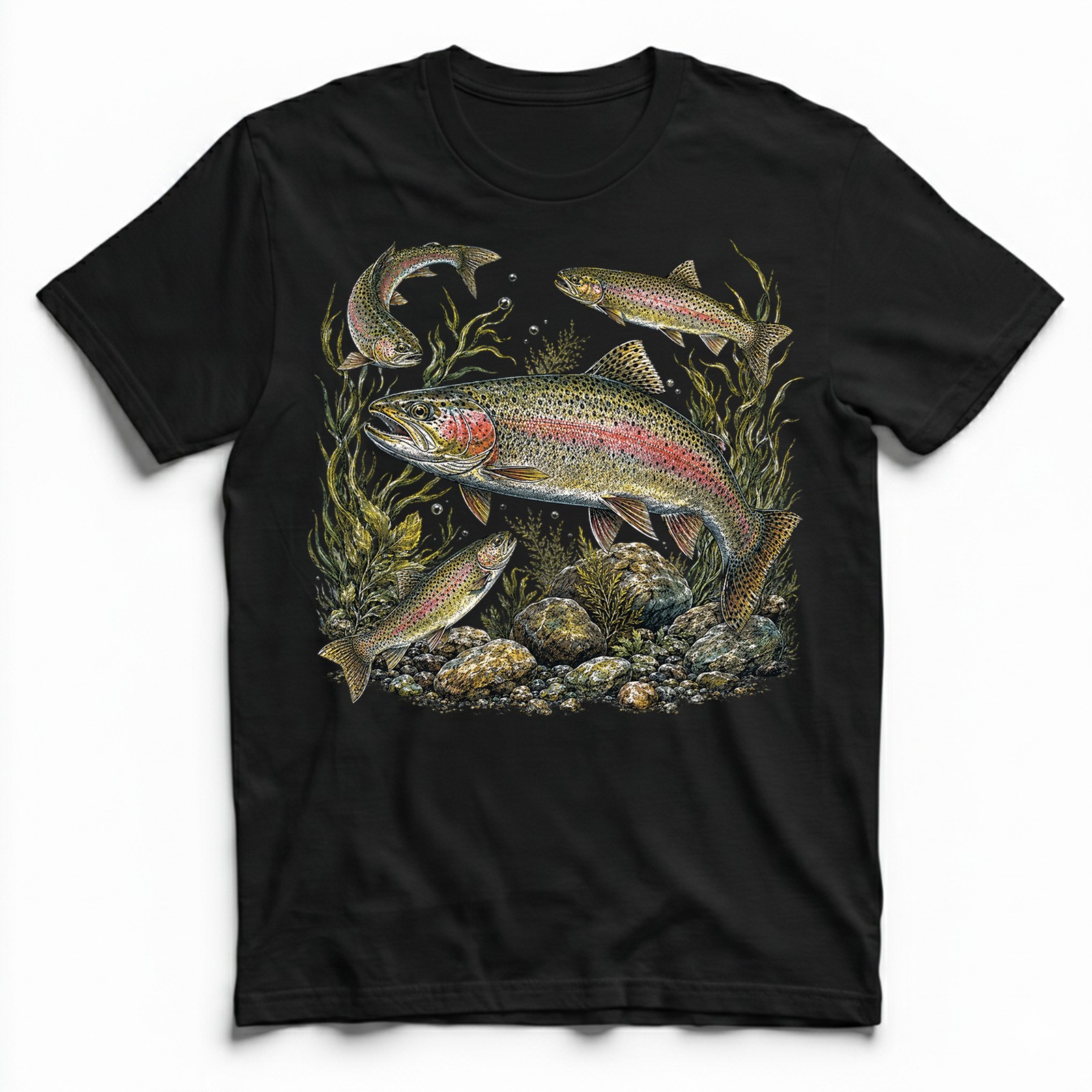 Vintage Rainbow Trout Fishing Fly Fisher Outdoor T-Shirt Nature Lover Tee