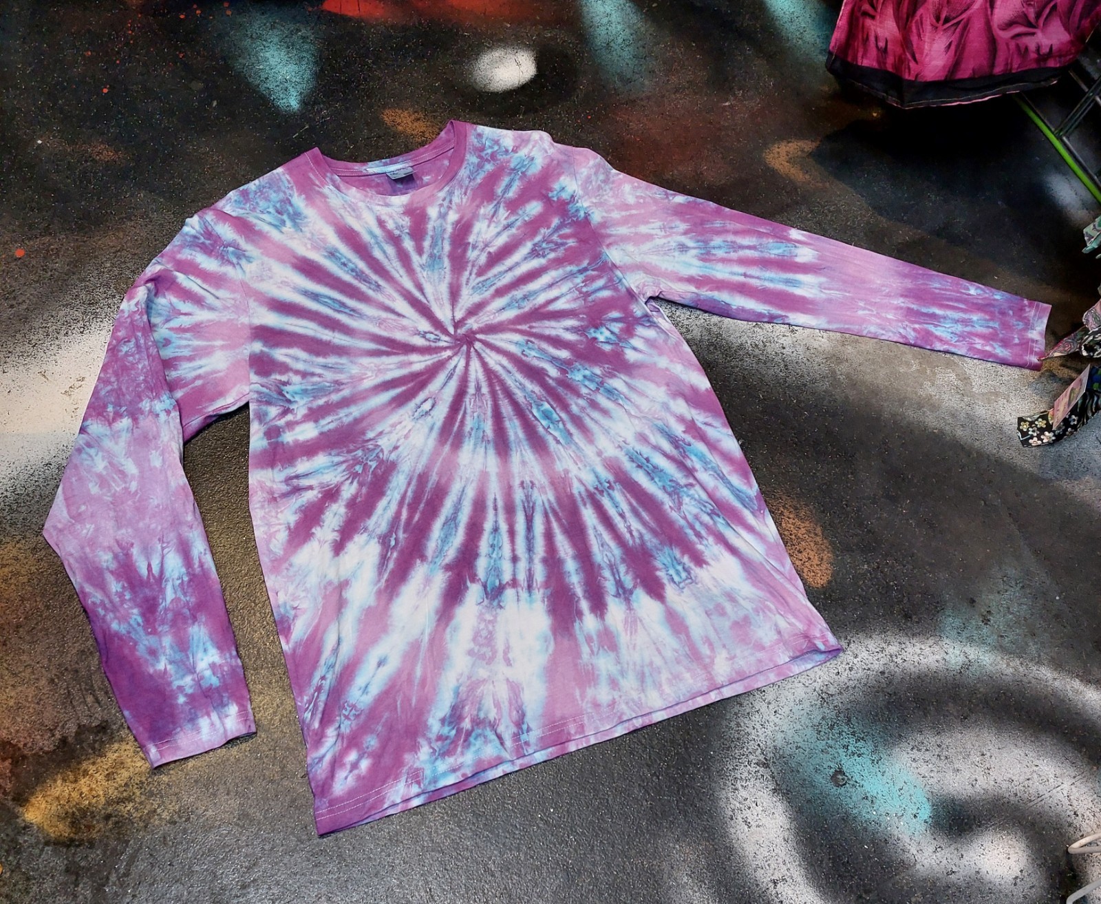 Purple & Lilac Pastel spiral festival tie dye t shirt top Long Sleeve size S-4XL