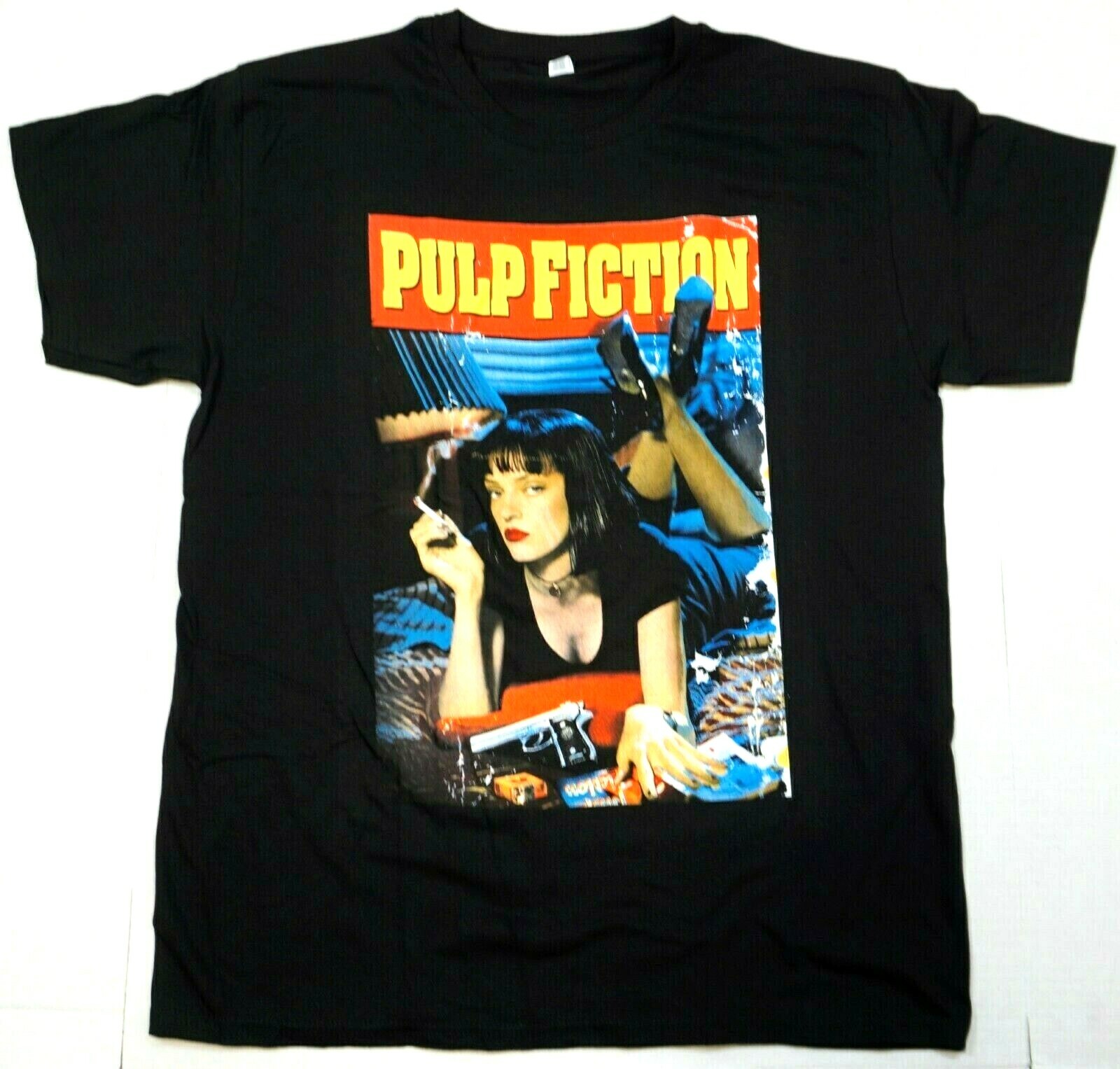 PULP FICTION T-shirt Distressed Movie Poster Tee Men’s 100% Cotton Black New