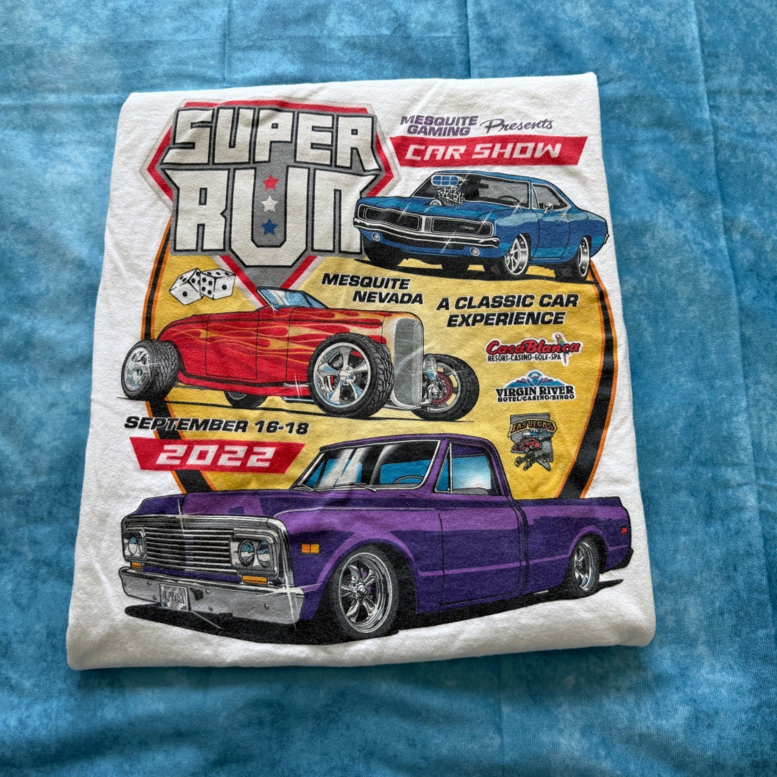 Gildan Mens Super Run 2022 Car Show Mesquite Nevada Graphic T-Shirt White Large