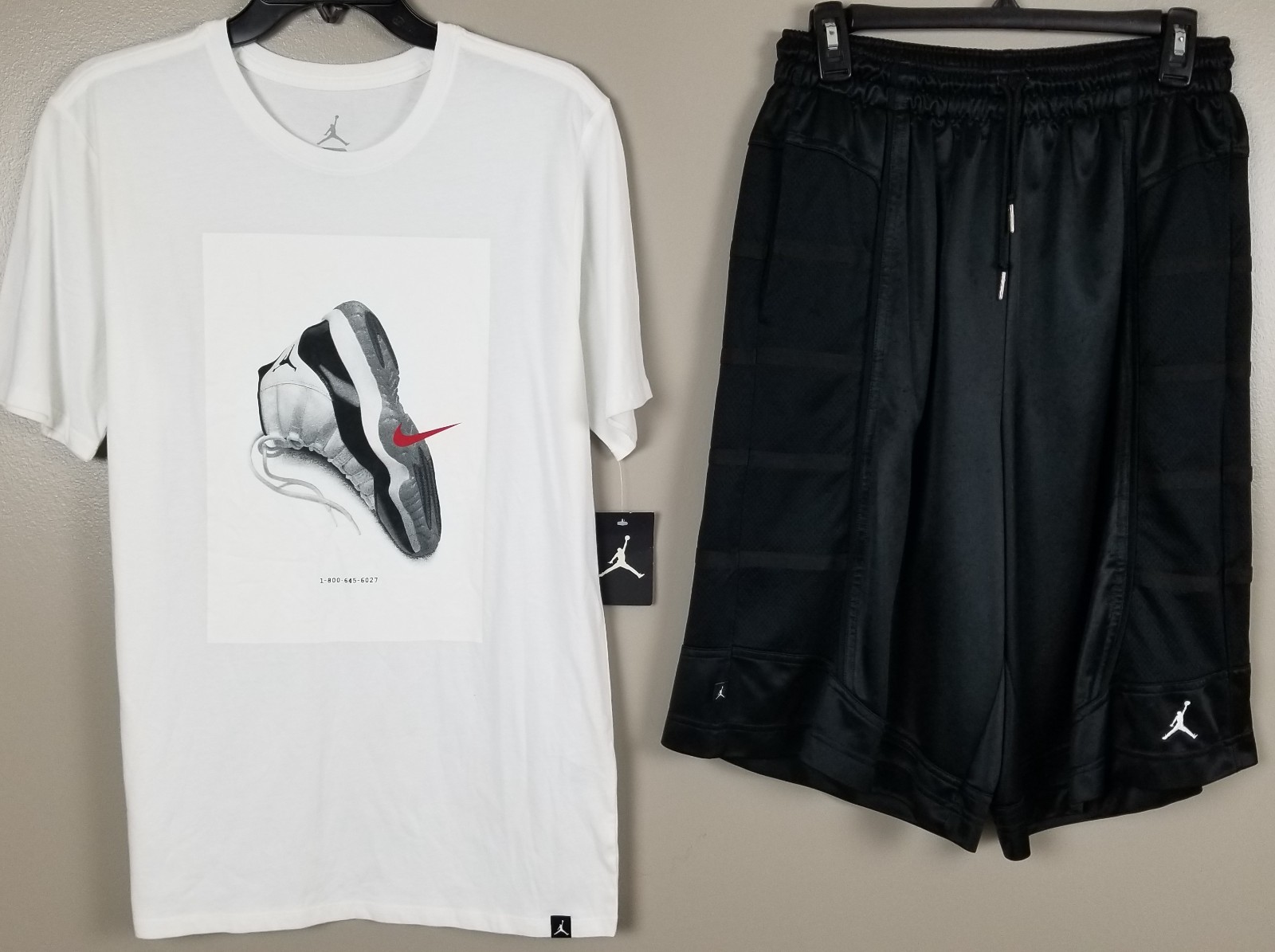 JORDAN XI RETRO 11 CONCORD OUTFIT SHIRT + SHORTS SET WHITE BLACK (SIZE MEDIUM)