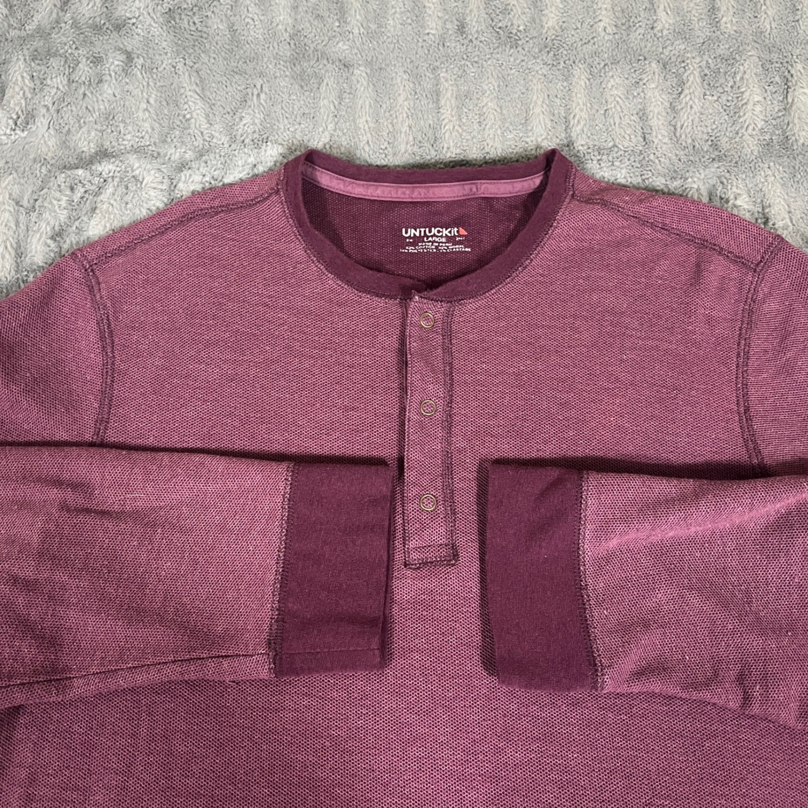 UNTUCKit Large Burgundy Textured Henley Long Sleeve Shirt Cotton Modal Blend