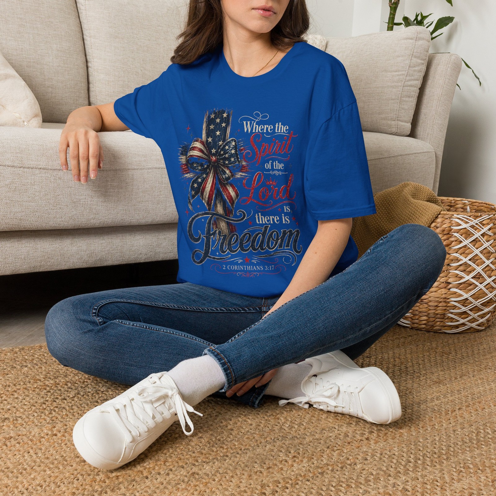 Where the Spirit of the Lord is Freedom T-Shirt | American Flag Bow