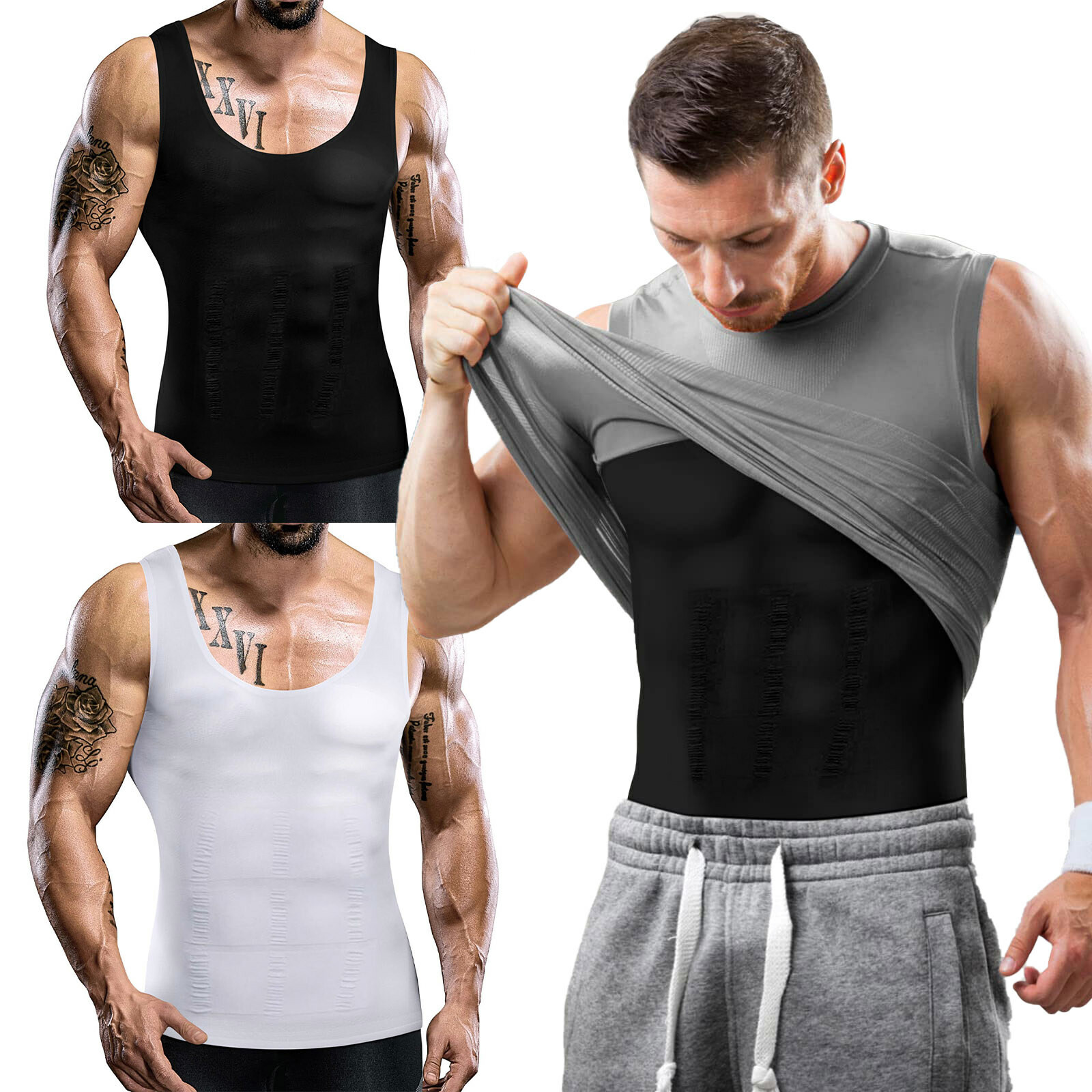 Men’s Fashion Compression T-Shirt Body Shaper Crew Neck Muscle Workout Tank Top