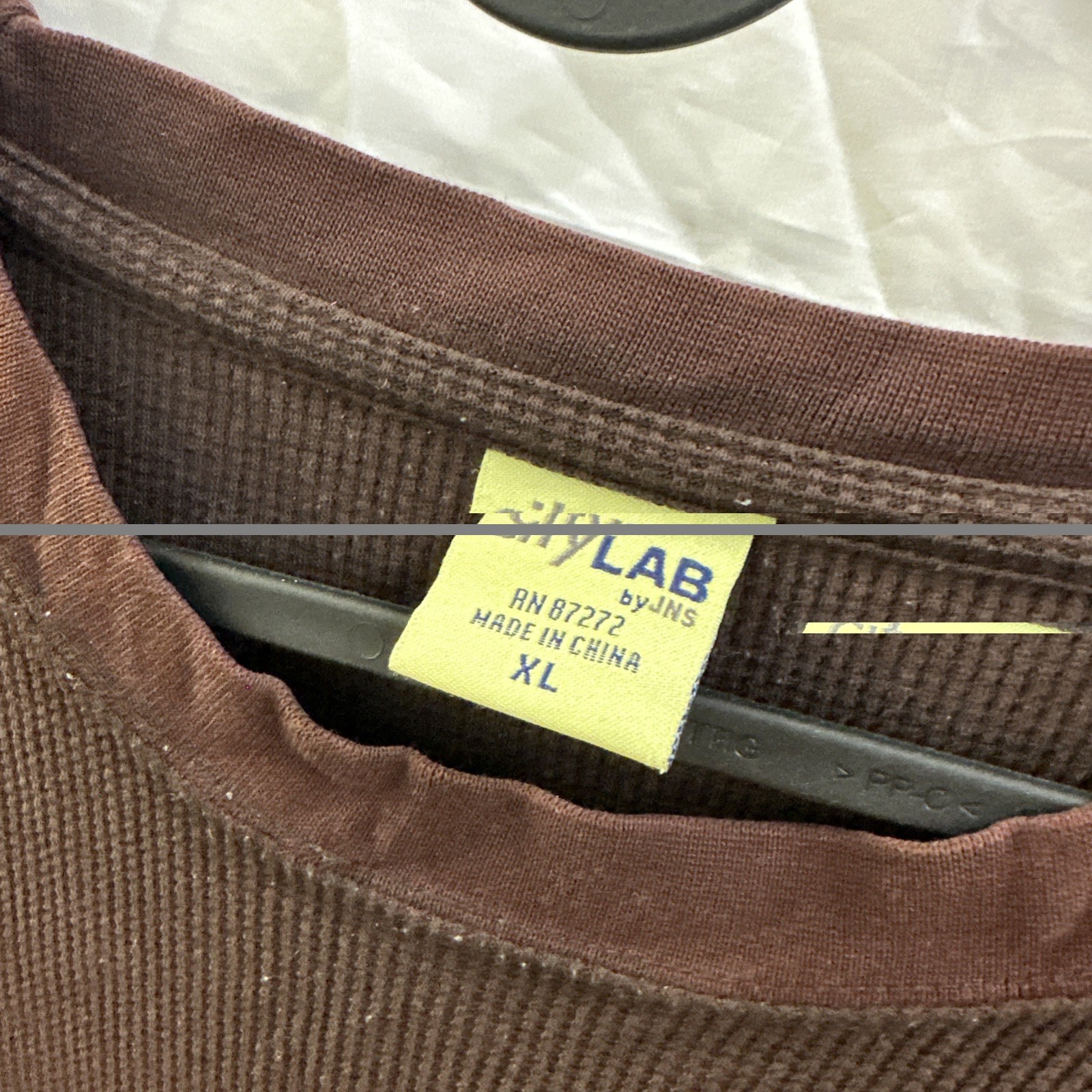Lot (2) City Lab Classic Waffle Thermal Long Sleeve Brown/Red Shirt Mens XL