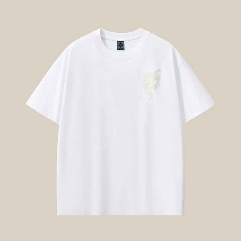 Men’s Dragon Sword Embroidered Cotton Short Sleeve T-Shirt Loose Casual Tee