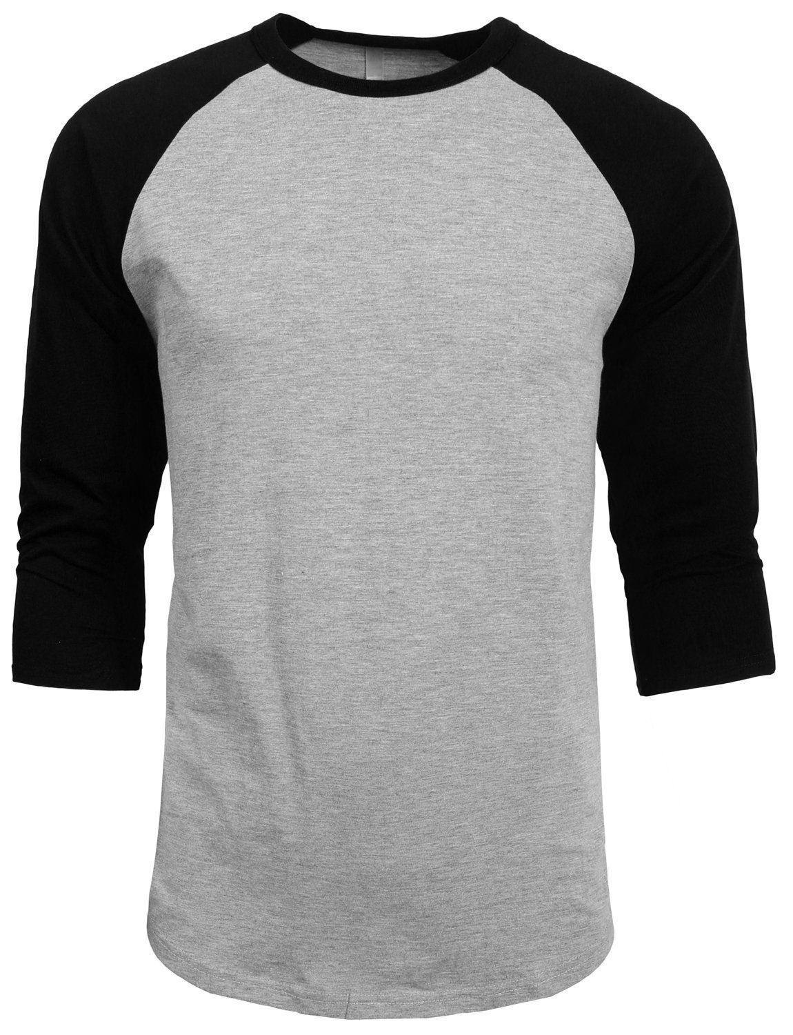 3/4 Sleeve Plain Baseball Raglan T-Shirt Tee Mens Sports Jersey Gray Black S