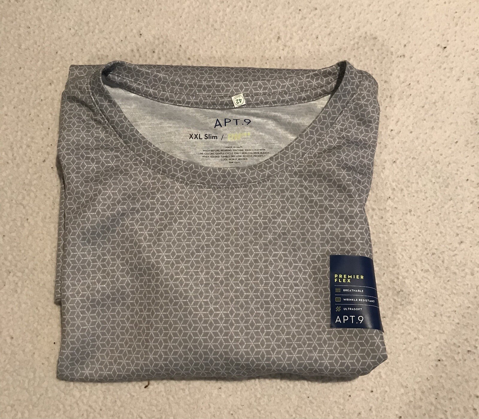 APT. 9 Premier Flex Tee Stretch Soft Short Sleeve T-Shirt Gray Hexagon 2XL G2