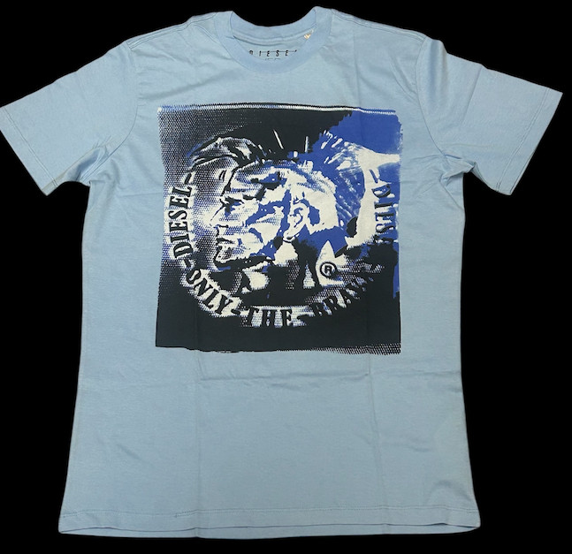 Vintage Y2K $58 DIESEL Light Blue MOHICAN Short Sleeve Slim Fit Designer T-shirt