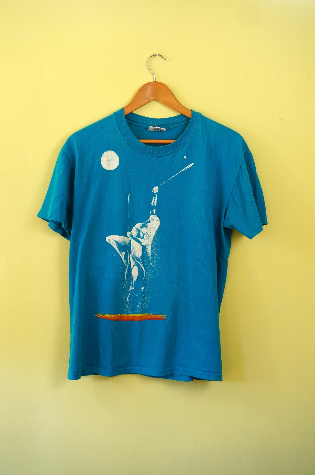 Tiger Moon Woman Tennis Player 1990’s Teal Graphic-Tee Print Vintage T-Shirt (L)