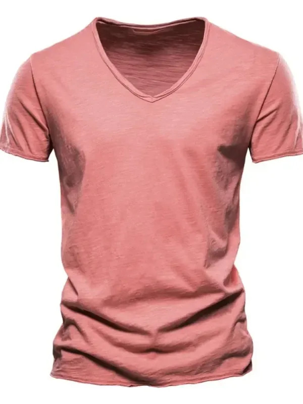 Men’s 100% Cotton V-Neck Short Sleeve T-Shirt Thin Casual Tee S-5XL