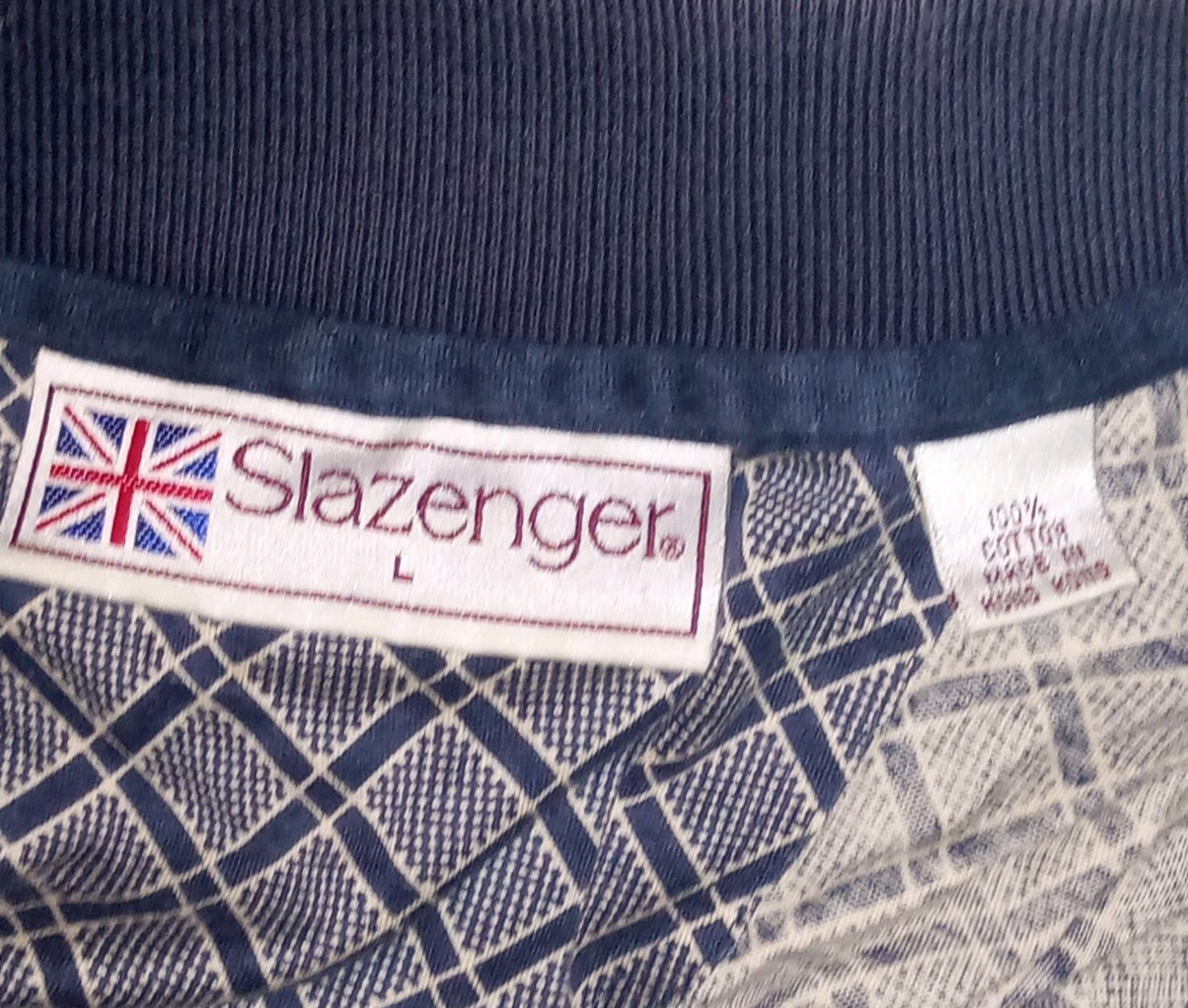 Slazenger Men’s Plaid Blue White Geometric print Polo Shirt Size L