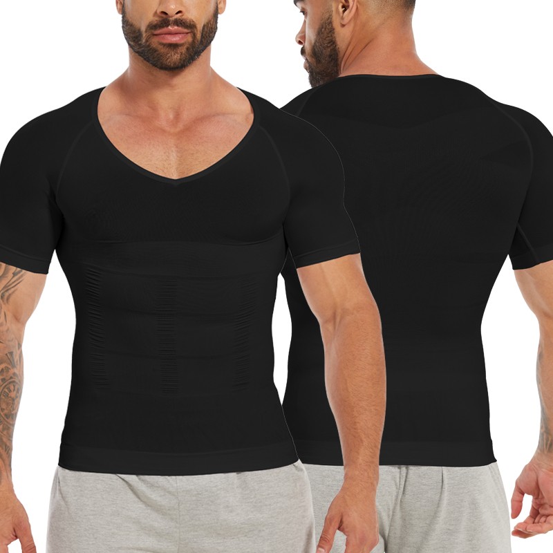 Mens Compression Shirt Posture Corrector Slimming Body Shaper Workout Vest Abs