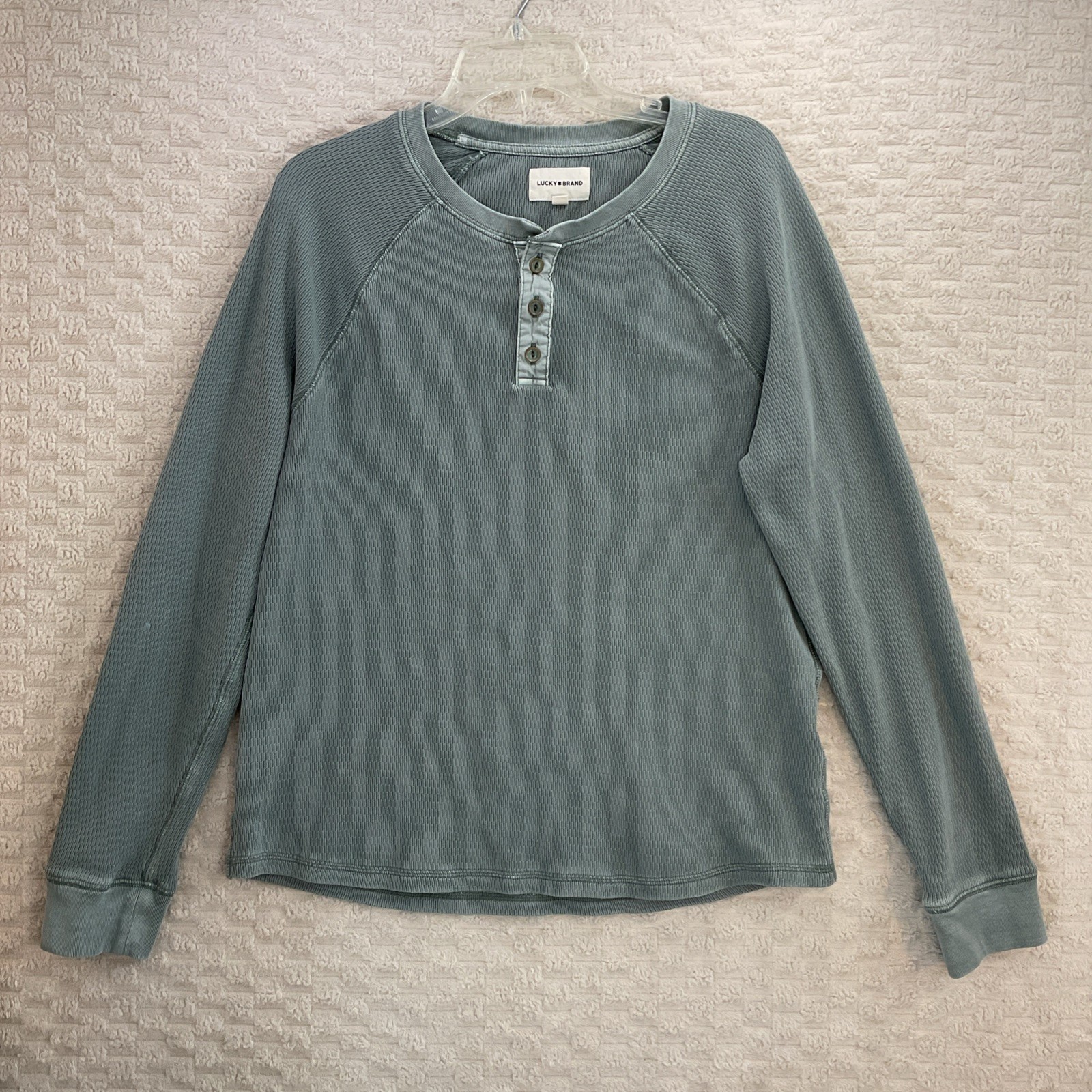 Lucky Brand Henley Men Size L Sage Green Night Long Sleeve Thermal Grudge Shirt
