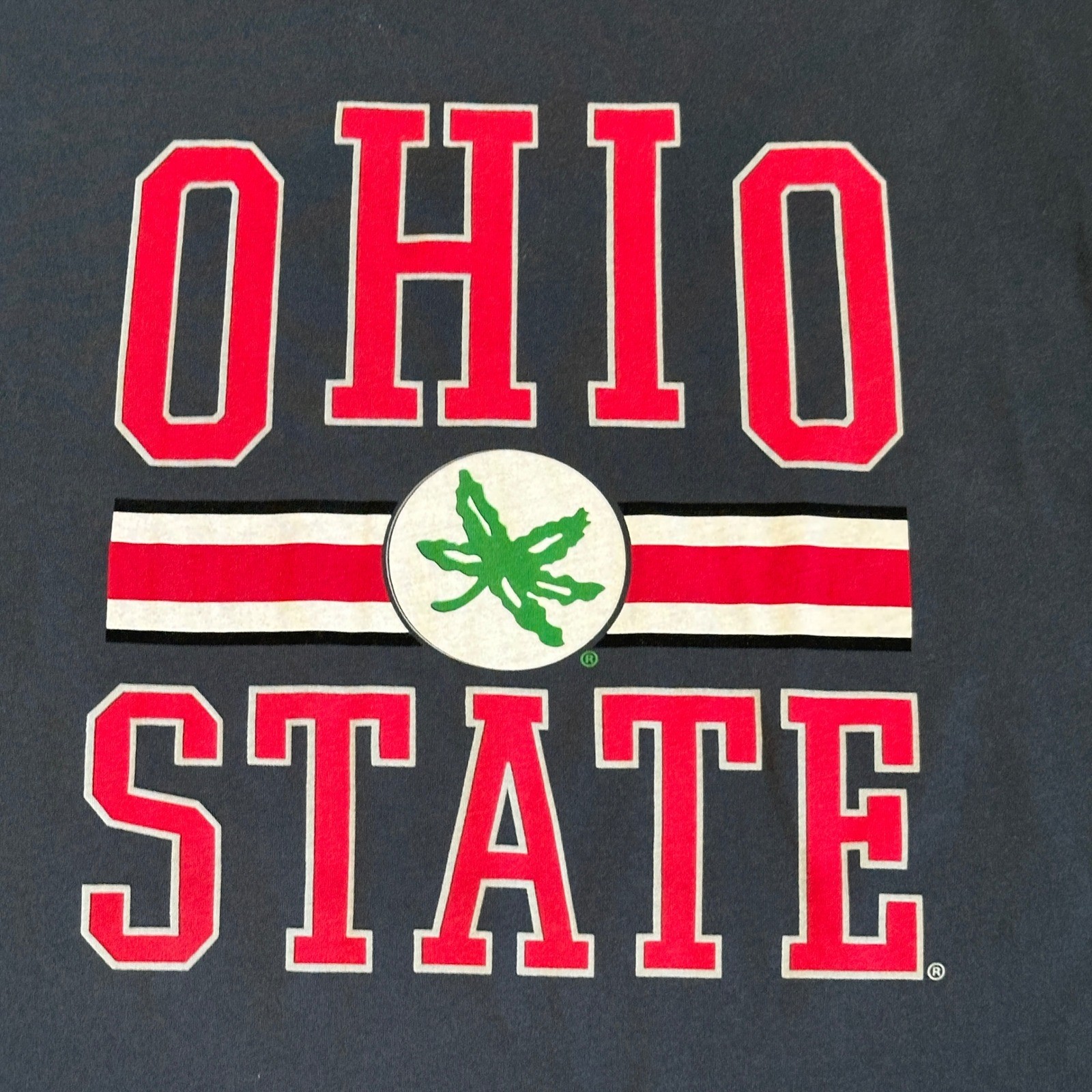 Retro Brand Ohio State Buckeyes Graphic TShirt Gray Large Buckeye Leaf Logo