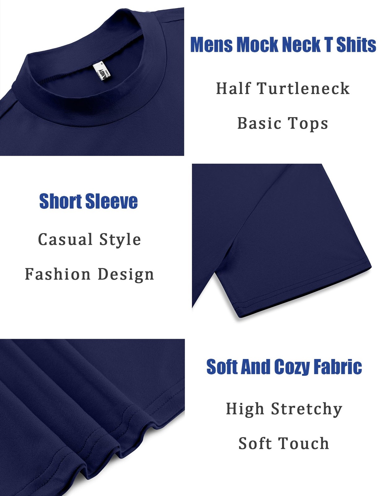 Men’s Mock Turtleneck T-Shirts Short Sleeve Slim Fit Top Pullover Thermal Bas…